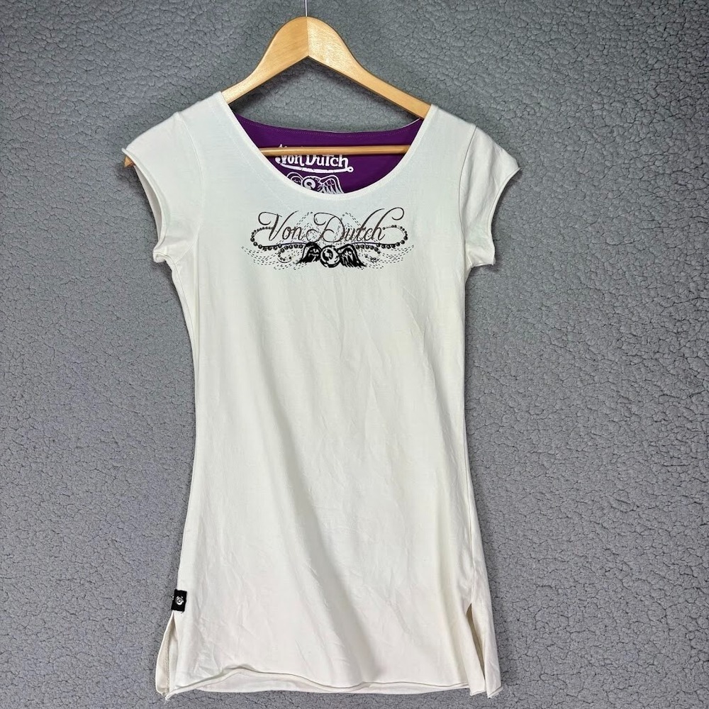 VTG Y2K Von Dutch M Tank Top Bling Bedazzled Eyeball Wings‎ Soft Cotton Stretch